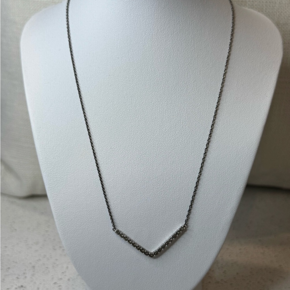 Diamond bezeled v shaped necklace 925 sterling hallmark